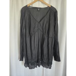 Calvin Klein Women 2X Black Tunic Top Long Sleeve Peasant Boho Witch Goth Hippie